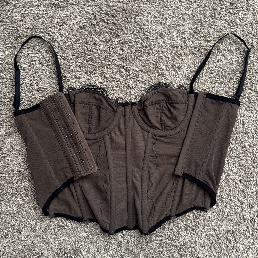 UO Out from Under Modern Love Corset black grey lace with boning - Picture 12 of 14